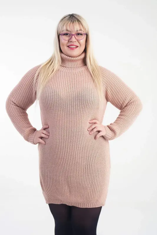 Plus Size Slit Detail Acrylic Turtleneck Oversized Knit Pullover RH4630 - 3