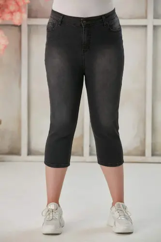 Plus Size Smokey Gray Denim Capri Pants - 1