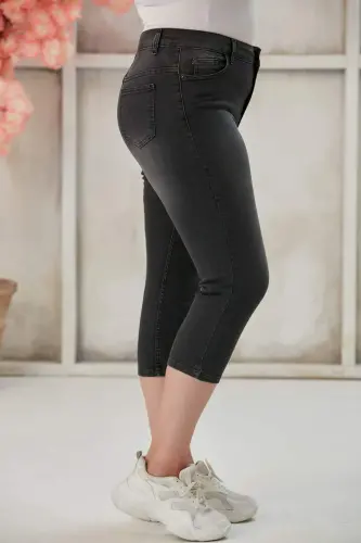 Plus Size Smokey Gray Denim Capri Pants - 3