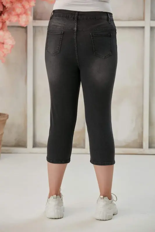 Plus Size Smokey Gray Denim Capri Pants - 4