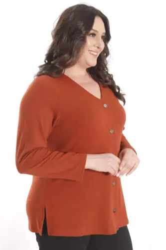 Plus Size Snap Button Cardigan Terracotta Cardigan - 5