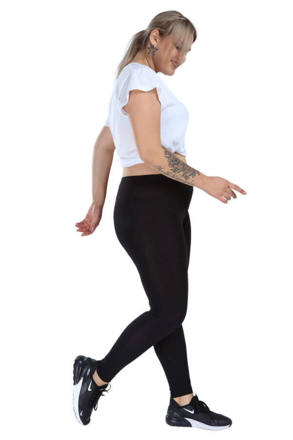 Plus Size Solid Color Leggings 22639 Black - 2