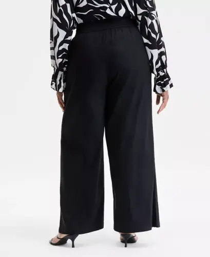 Plus Size Solid Drawstring Wide-Leg Pants, Exclusively at Modazone - Deep Black - I.N.C. INTERNATIONAL CONCEPTS (1)
