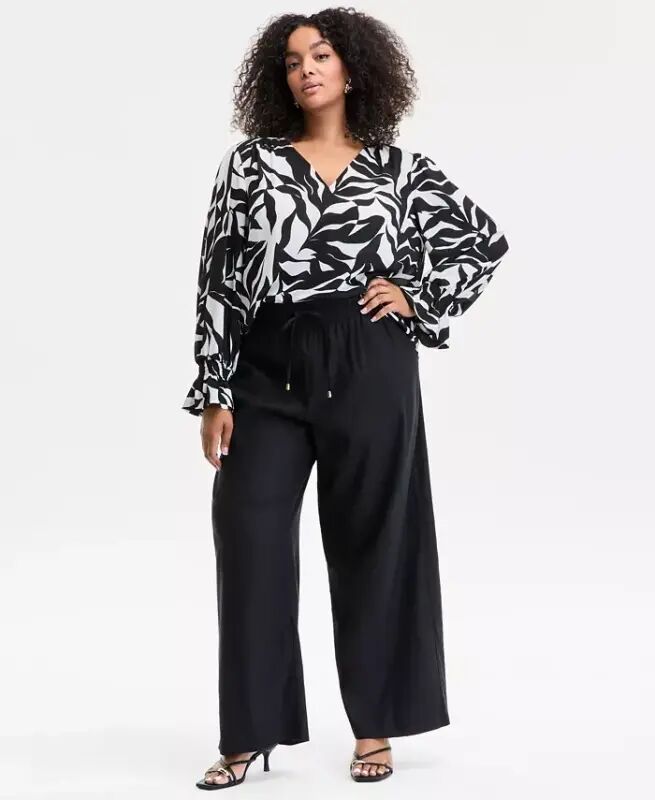 Plus Size Solid Drawstring Wide-Leg Pants, Exclusively at Modazone - Deep Black - I.N.C. INTERNATIONAL CONCEPTS