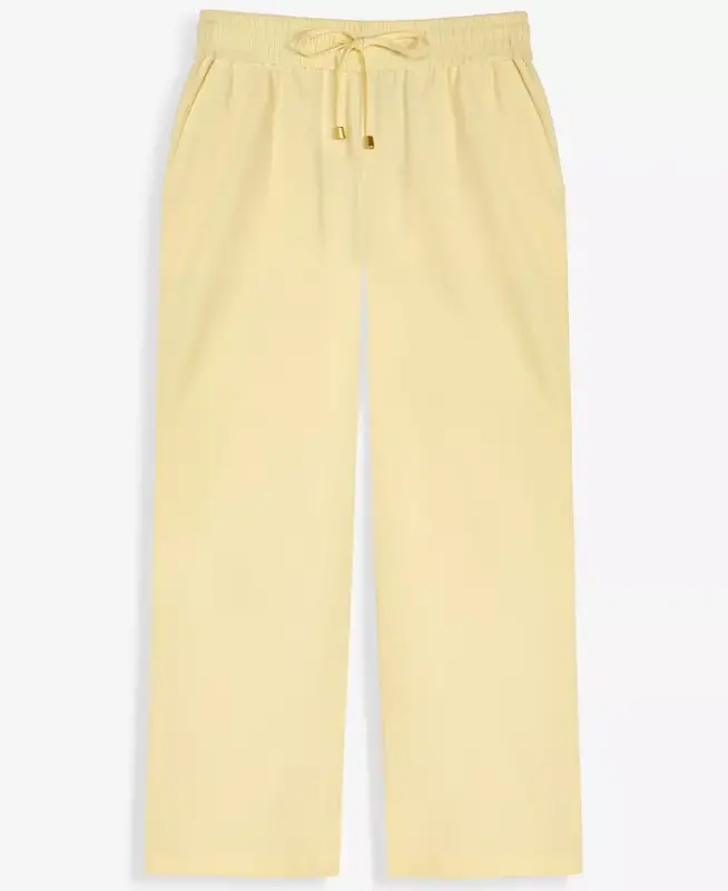 Plus Size Solid Drawstring Wide-Leg Pants, Exclusively at Modazone - Yellow Mist - 4