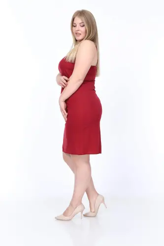 Plus Size Spaghetti Strap V Neck Slip Dress KL4569 Burgundy - 7
