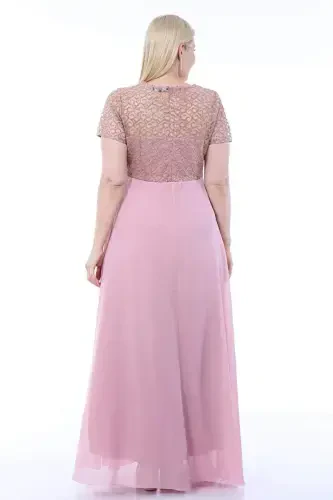 Plus Size Square Detail Long Evening Dress KL831 Powder - 1