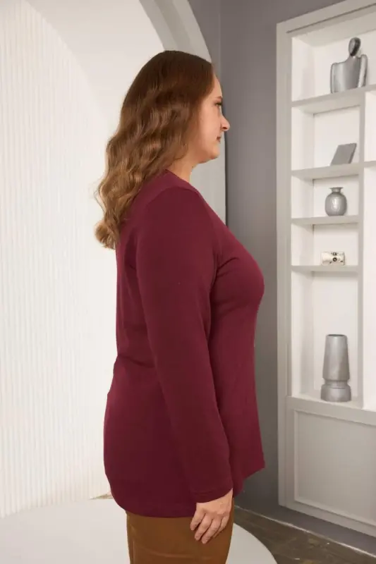 Plus Size Star sequin embroidery detail blouse burgundy - 5