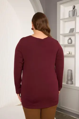 Plus Size Star sequin embroidery detail blouse burgundy - 6