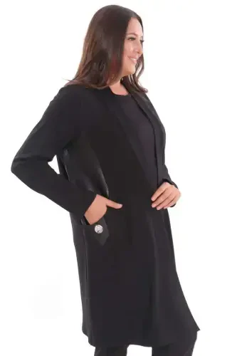 Plus Size Steel Black Cardigan with Leather Trim Sides - 6