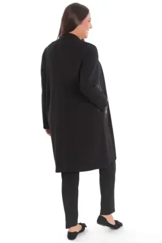 Plus Size Steel Black Cardigan with Leather Trim Sides - 8
