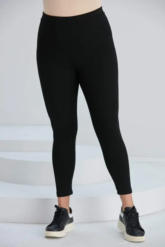 Plus Size Steel Knitted Leggings Black - BÜYÜKBEDENIZ