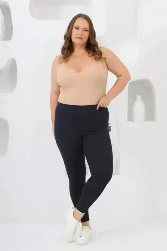 Plus Size Steel Knitted Tights Navy Blue - 5