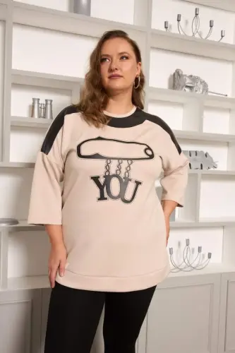 Plus Size Stone and Leather Detailed Blouse Cream - 1