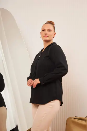 Plus Size Stone Detail Blouse Black - 3