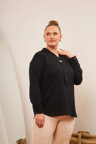 Plus Size Stone Detail Blouse Black - 4