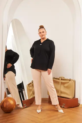 Plus Size Stone Detail Blouse Black - 6