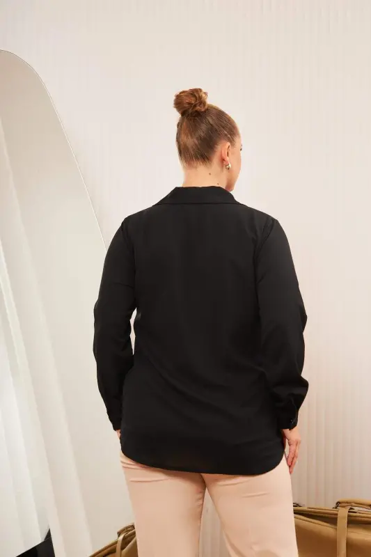 Plus Size Stone Detail Blouse Black - 7