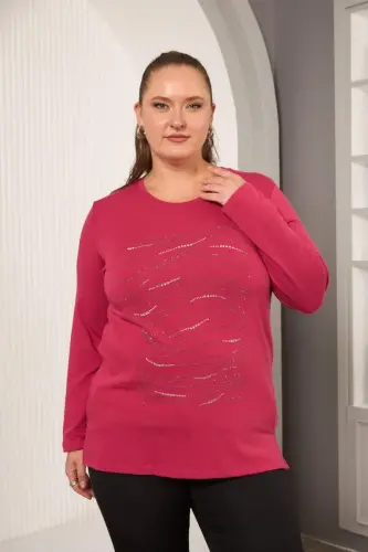 Plus Size Stone Detail Blouse Violet - BÜYÜKBEDENIZ (1)