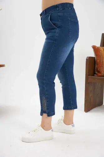 Plus Size Stone Detail Denim Capri Kim. Blue - 3