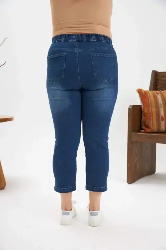 Plus Size Stone Detail Denim Capri Kim. Blue - 4