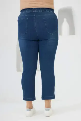 Plus Size Stone Detail Denim Capri Navy Blue - 5