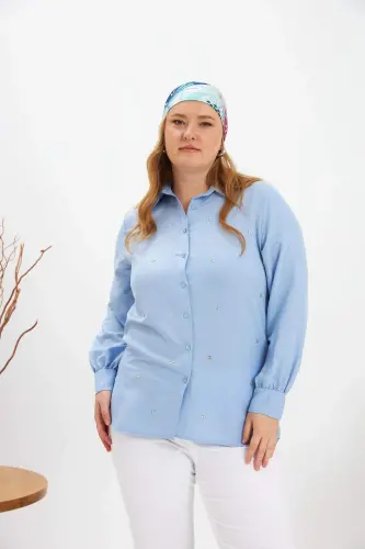 Plus Size Stone Detail Shirt Baby Blue - 1