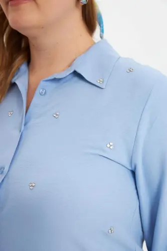 Plus Size Stone Detail Shirt Baby Blue - 4