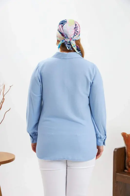 Plus Size Stone Detail Shirt Baby Blue - 6