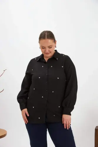 Plus Size Stone Detail Shirt Black - 3