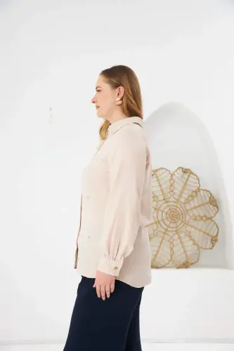 Plus Size Stone Detail Shirt Cream - 4