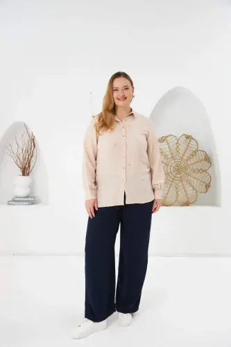 Plus Size Stone Detail Shirt Cream - 5