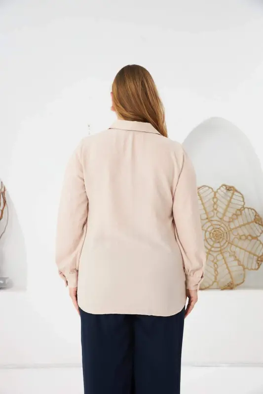 Plus Size Stone Detail Shirt Cream - 6