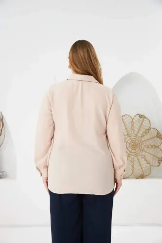 Plus Size Stone Detail Shirt Cream - 6