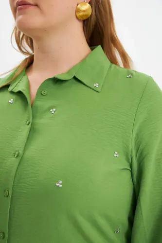 Plus Size Stone Detail Shirt Green - 6