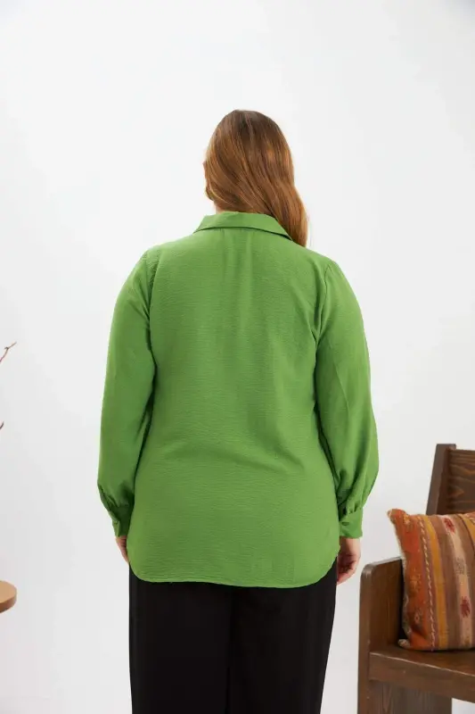 Plus Size Stone Detail Shirt Green - 7