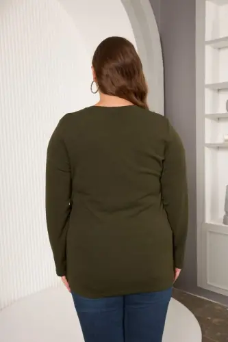 Plus Size Stone Detailed Front Blouse Khaki - 7