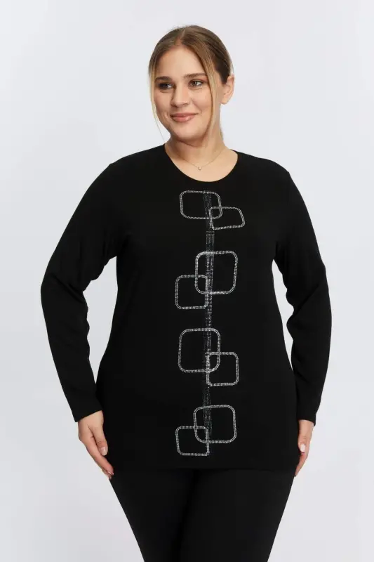 Plus Size Stone Detailed Knitted Sweater Black - BÜYÜKBEDENIZ