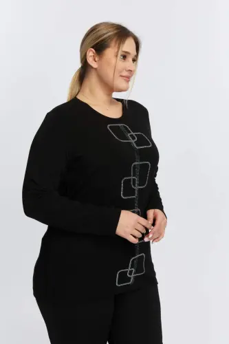 Plus Size Stone Detailed Knitted Sweater Black - BÜYÜKBEDENIZ (1)