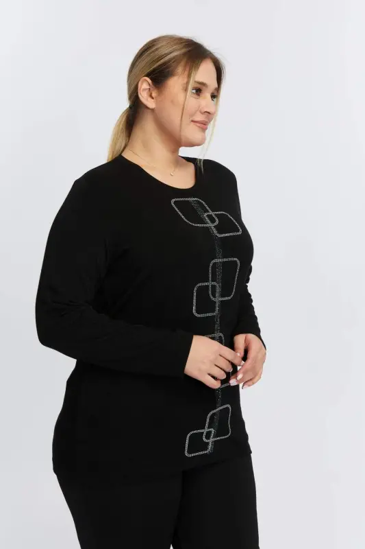 Plus Size Stone Detailed Knitted Sweater Black - 2