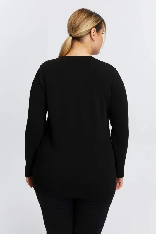 Plus Size Stone Detailed Knitted Sweater Black - 6