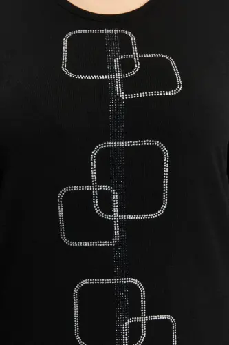 Plus Size Stone Detailed Knitted Sweater Black - 7