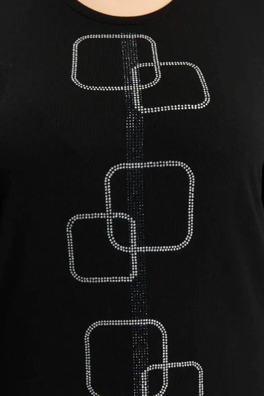 Plus Size Stone Detailed Knitted Sweater Black - 7