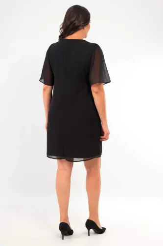 Plus Size Stone Print Chiffon Black Dress - 5