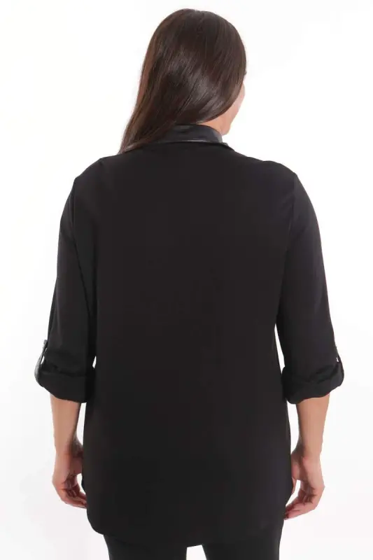 Plus Size Stone Print Detail Knitted Black Shirt - 7