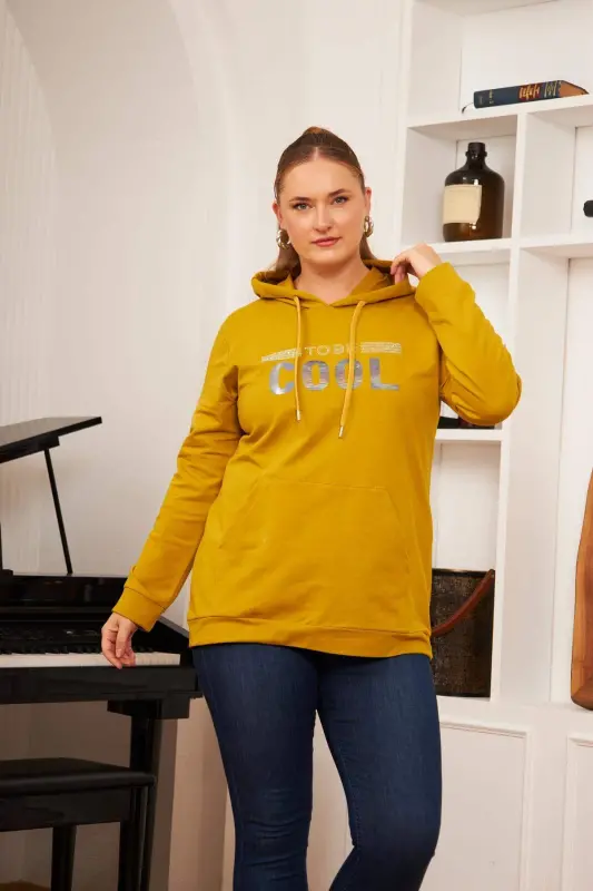 Plus Size Stone Print Sweatshirt Dark Olive - BÜYÜKBEDENIZ
