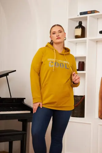 Plus Size Stone Print Sweatshirt Dark Olive - BÜYÜKBEDENIZ (1)