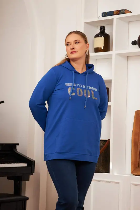 Plus Size Stone Print Sweatshirt Dark Petrol - 4