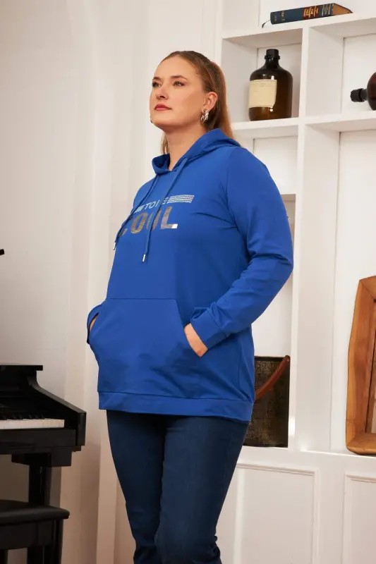 Plus Size Stone Print Sweatshirt Dark Petrol - 5