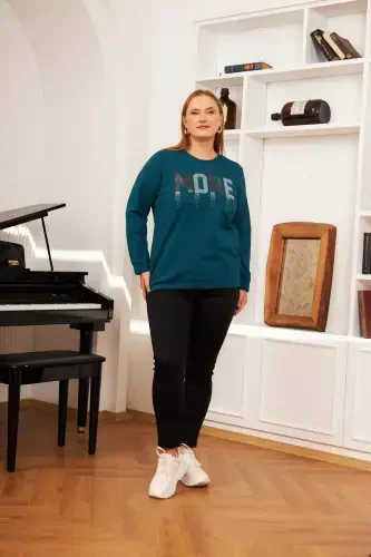Plus Size Stone Print Sweatshirt Petrol - 8